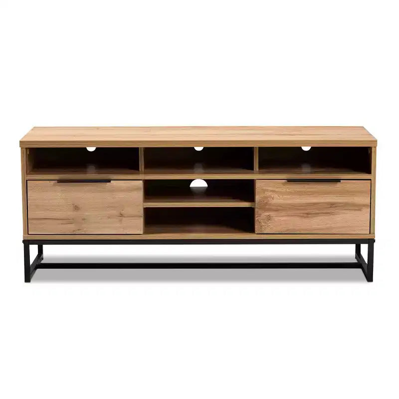 Reid Wood and Metal 2 Drawer TV Stand for TVs up to 45" Dark Brown - Baxton Studio: Entertainment Center with Storage