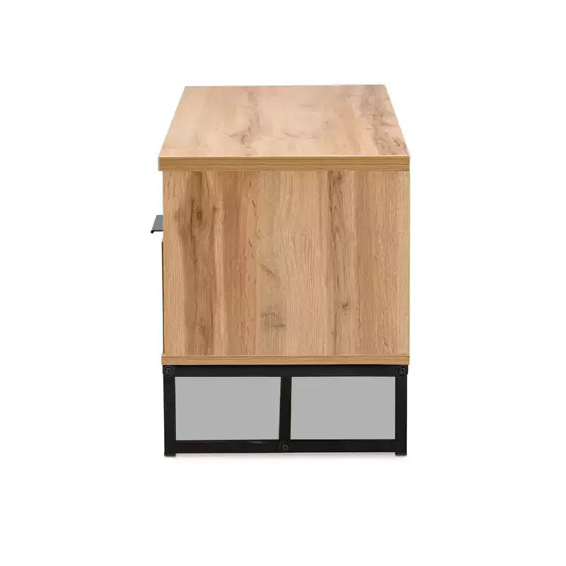 Reid Wood and Metal 2 Drawer TV Stand for TVs up to 45" Dark Brown - Baxton Studio: Entertainment Center with Storage