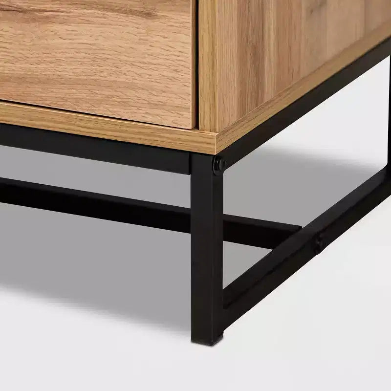 Reid Wood and Metal 2 Drawer TV Stand for TVs up to 45" Dark Brown - Baxton Studio: Entertainment Center with Storage