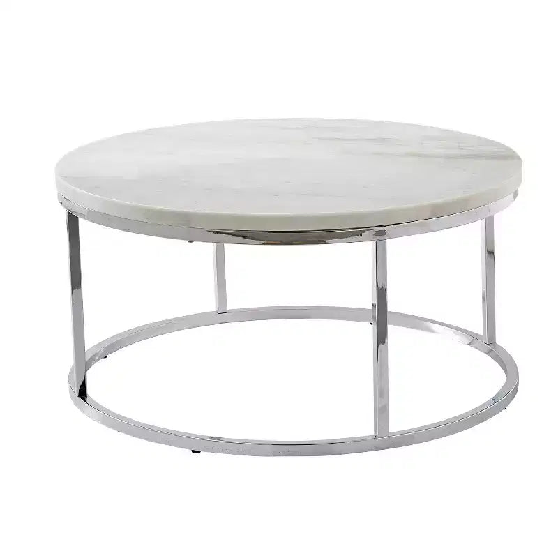 Echo Round Cocktail Table White - Steve Silver Co.: Chrome Base, 36" Modern Design