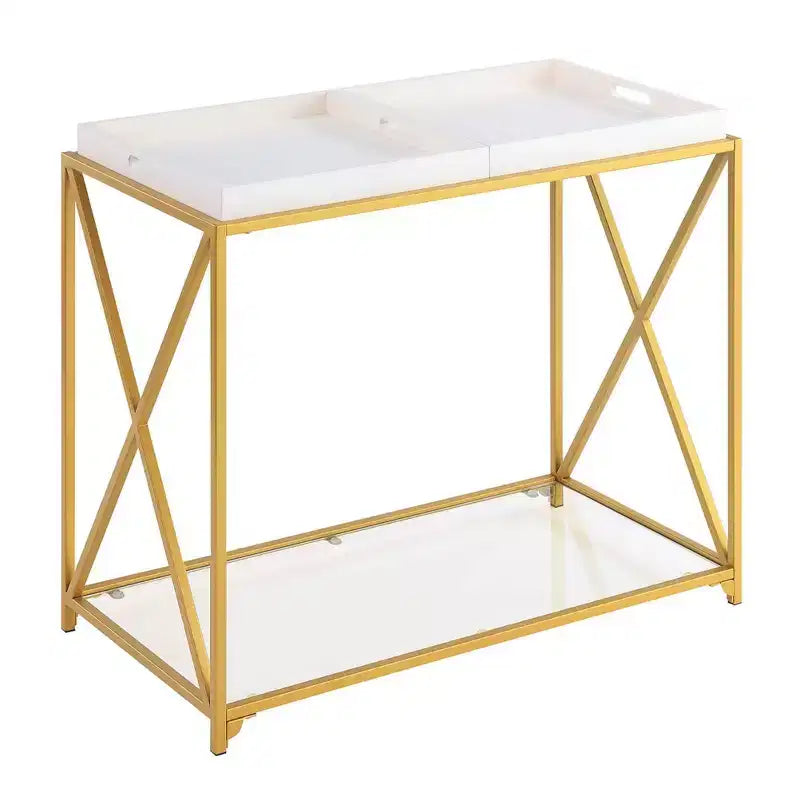 St Andrews Console Table White/Gold - Breighton Home: Modern Glass Top, Metal Frame, Entryway Furniture