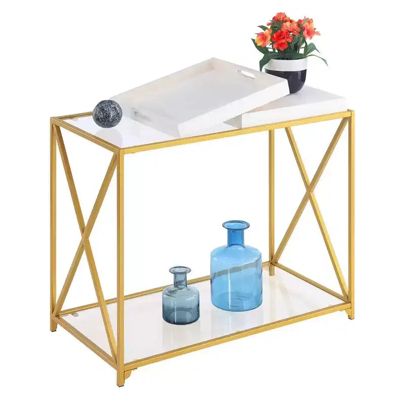 St Andrews Console Table White/Gold - Breighton Home: Modern Glass Top, Metal Frame, Entryway Furniture