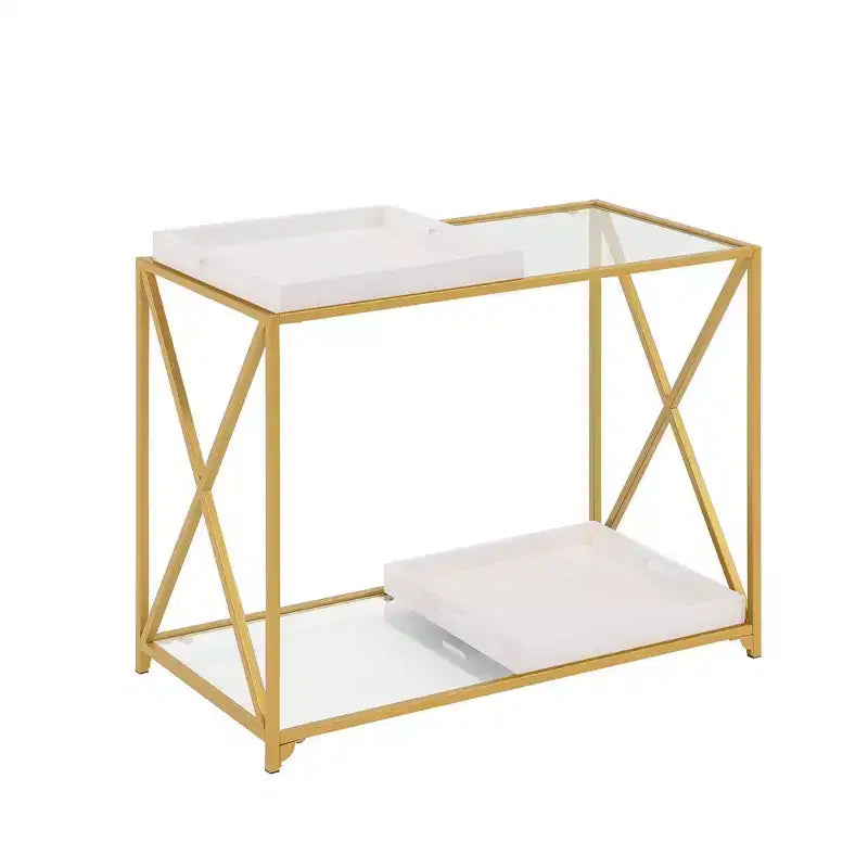 St Andrews Console Table White/Gold - Breighton Home: Modern Glass Top, Metal Frame, Entryway Furniture