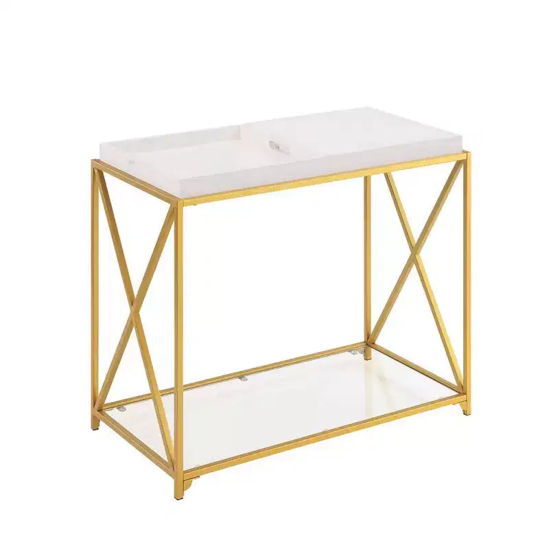 St Andrews Console Table White/Gold - Breighton Home: Modern Glass Top, Metal Frame, Entryway Furniture