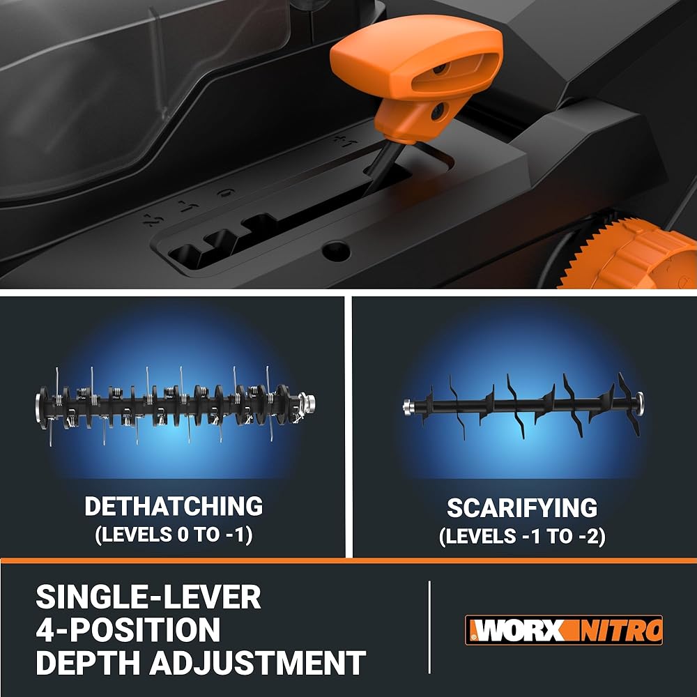 Worx Nitro 40V Cordless 14" Lawn Dethatcher w/ Brushless Motor, 2-in-1 Dethatcher and Scarifier Removes Deep Thatch, Dethatcher Cordless Tool to Improve Grass Health 2 Batteries &amp; Charger Included