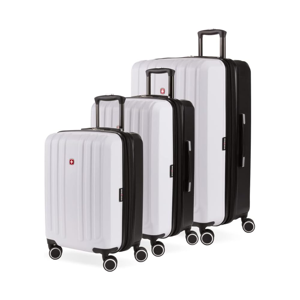 | SwissGear Duet Hardside Expandable Luggage with Spinner Wheels, Black/White, 3-Piece Set (19/24/28) | Suitcases
