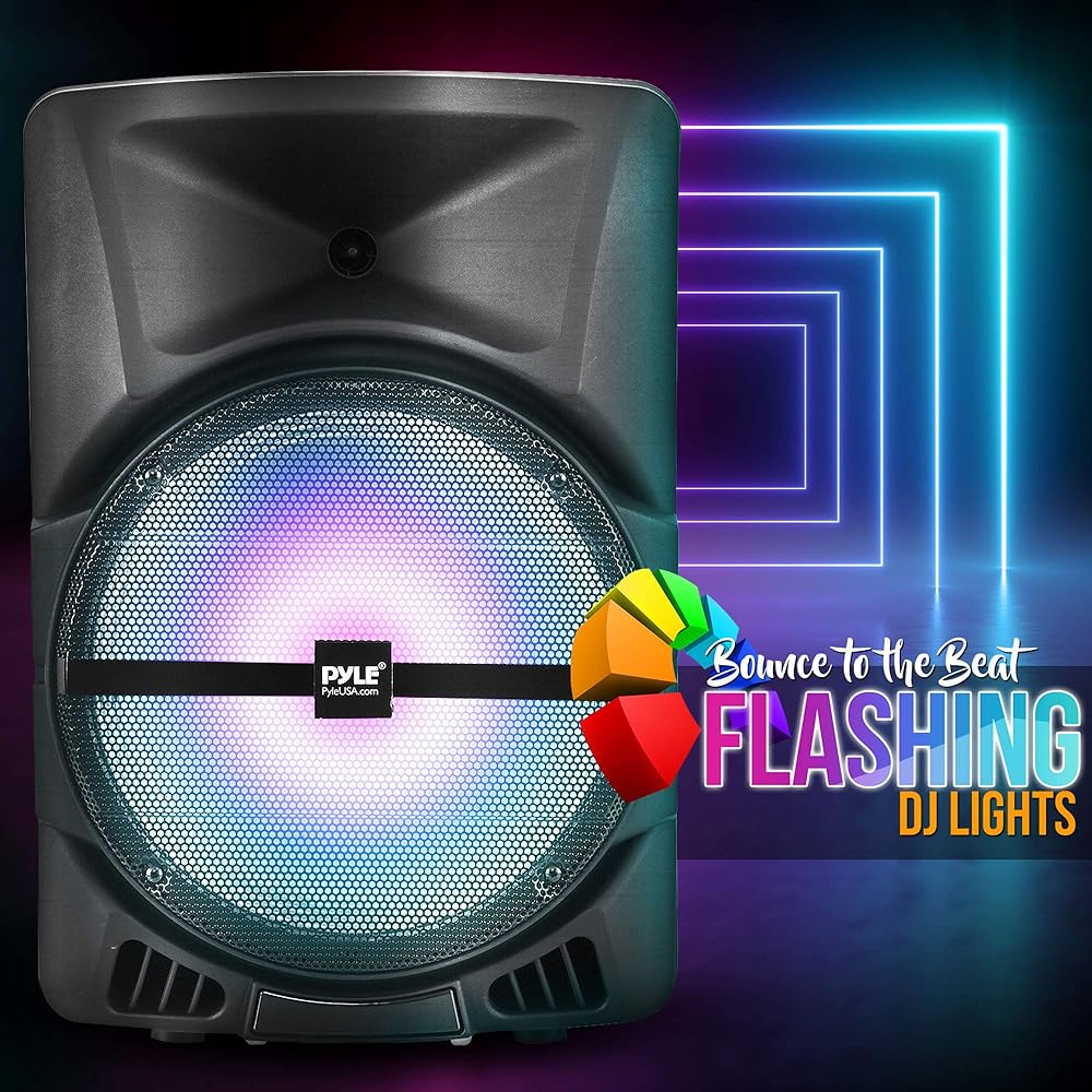 Pyle Wireless Portable PA Speaker System 800W Powered Bluetooth Indoor &amp; Outdoor DJ Stereo Loudspeaker with MP3 AUX 3.5mm Input, Flashing Party Light &amp; FM Radio-PPHP1244B,Black