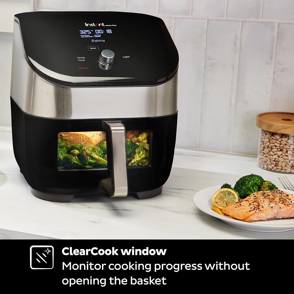 Instant Pot Vortex Plus 6QT Air Fryer with Odor Erase Technology,6-in-1 Functions that Crisps,Roasts, Broils,Dehydrates, Bakes &amp; Reheats, 100+In-App Recipes, from the Makers of Instant Pot,1700W,Black