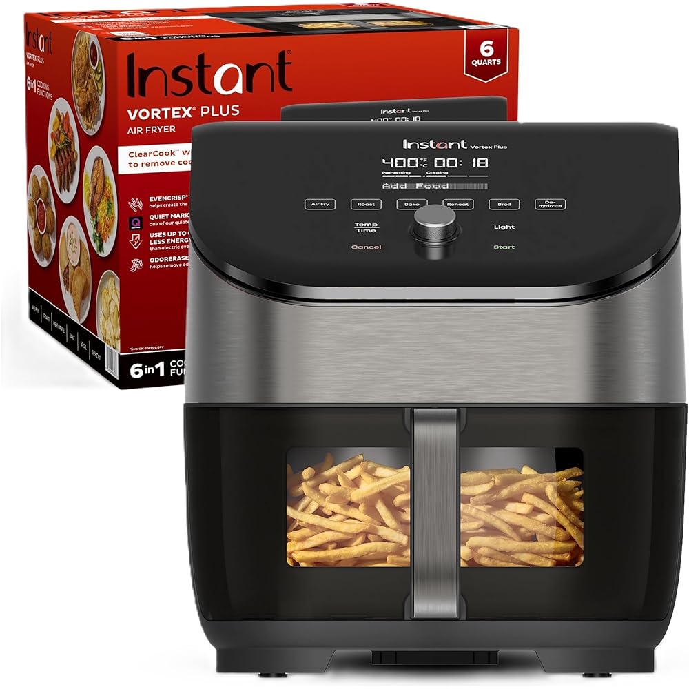 Instant Pot Vortex Plus 6QT Air Fryer with Odor Erase Technology,6-in-1 Functions that Crisps,Roasts, Broils,Dehydrates, Bakes &amp; Reheats, 100+In-App Recipes, from the Makers of Instant Pot,1700W,Black