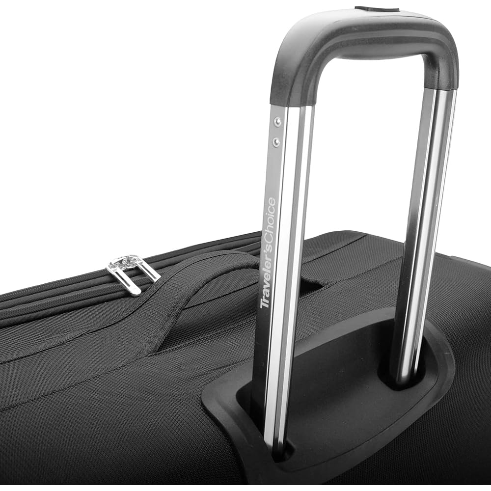 | Traveler's Choice Lares Softside Expandable Luggage with Spinner Wheels, Black, 3 Piece Luggage Set | Suitcases