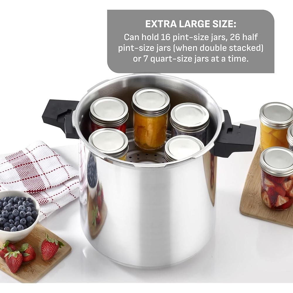 T-fal Pressure Cooker Aluminum Pressure Canner, 22 Quart, 3 PSI Settings, Cookware, Pots and Pans, Large Capacity, Cooling Racks, Recipe Booket, Canning Vegetables, Meats, Poultry, Seafood, Silver