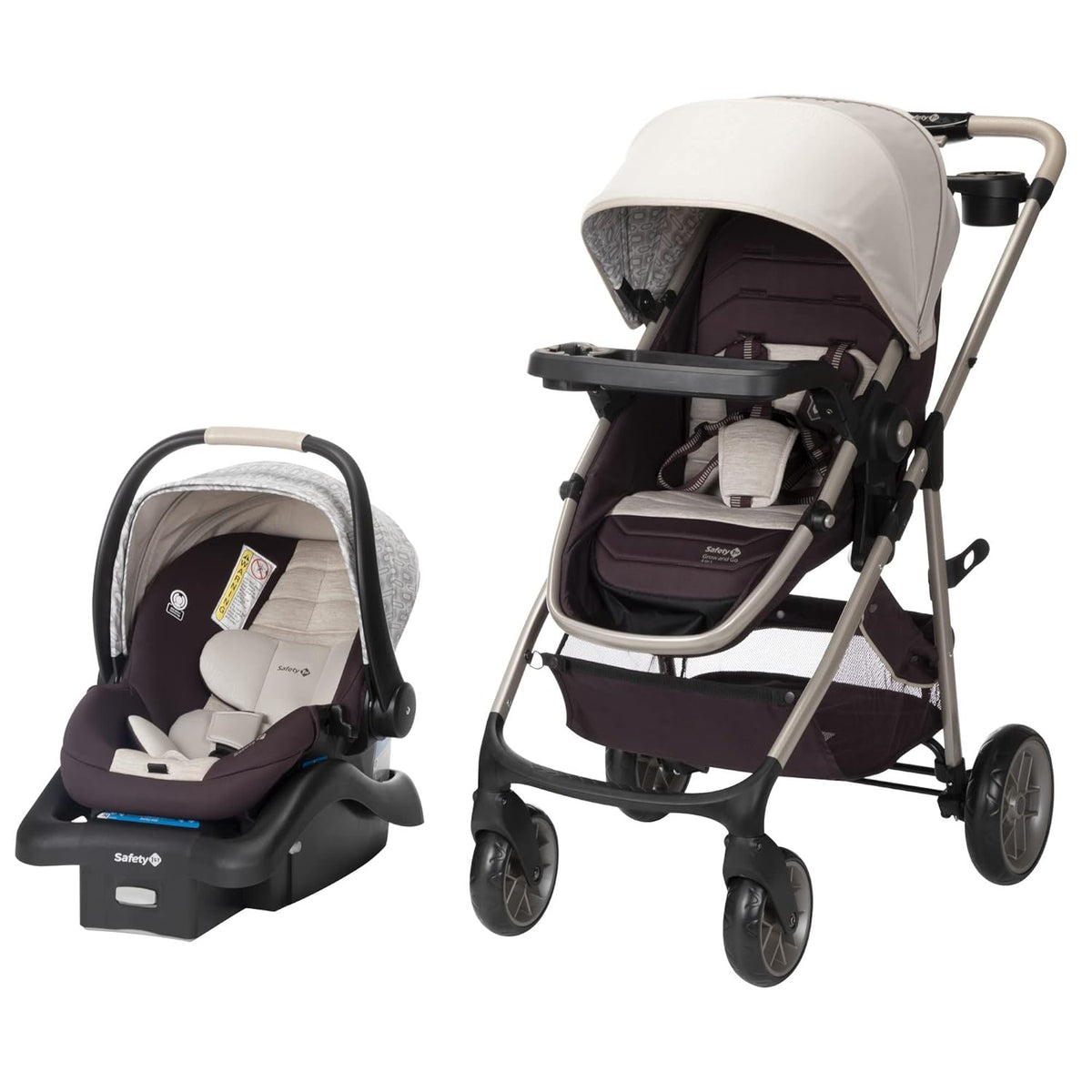 Safety 1st Deluxe Grow and Go Travel System Stroller and Car Seat Combo, 8-in-1 Travel System, Weight Capacity 4-30 lbs, Dunes Edge