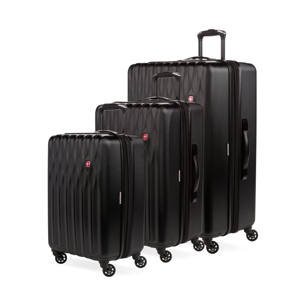 | SwissGear 8018 Expandable Luggage Set Hardside Spinner Wheels, Black, 3-Piece Set (20/24/27) | Suitcases