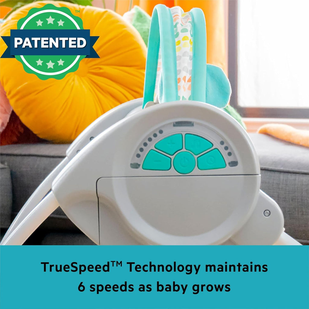 Bright Starts Portable Automatic 6-Speed Baby Swing with Adaptable Speed, Taggies, Music, Removable-Toy-Bar, 0-9 Months 6-20 lbs (Whimsical Wild)