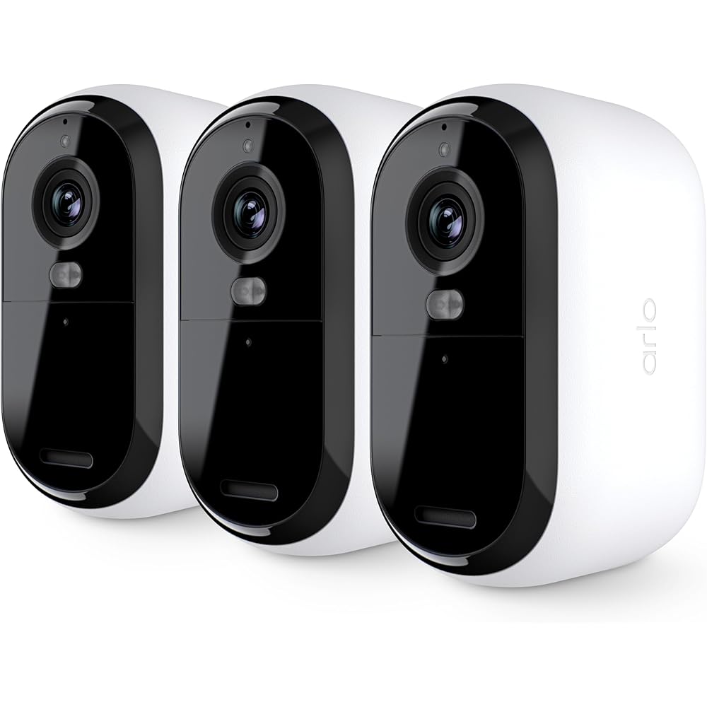 Arlo Essential Security Camera 1080p HD | Outdoor Indoor | 2nd Gen | Wireless with Spotlight, 2-Way Audio, Color Night Vision, Live Stream, Real Time Notifications, Wide Angle White, 3 Cameras