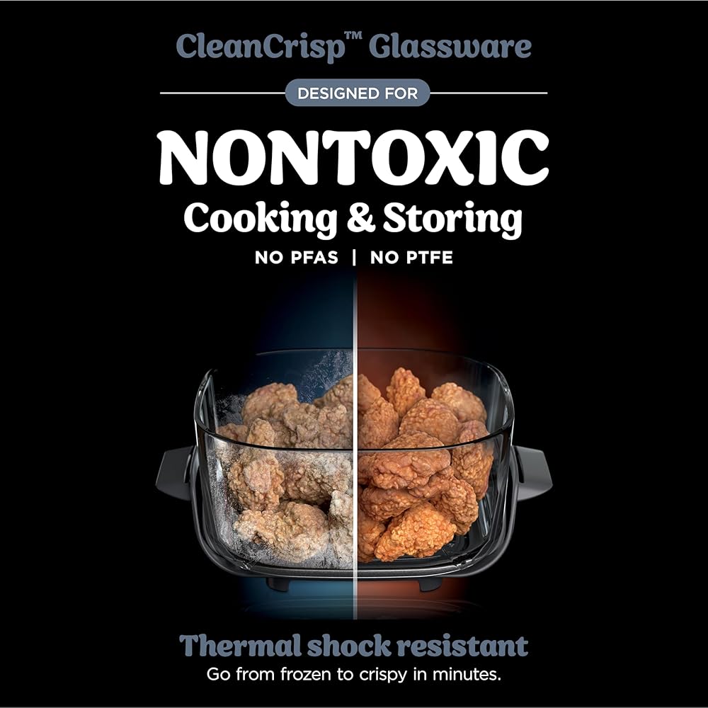 Ninja Crispi 4-in-1 Portable Glass Air Fryer Cooking System, 1500W, 4QT &amp; 6-Cup TempWare Glass Containers with Storage Lids, Microwave, Freezer &amp; Dishwasher Safe, Cyberspace Gray, FN101GY