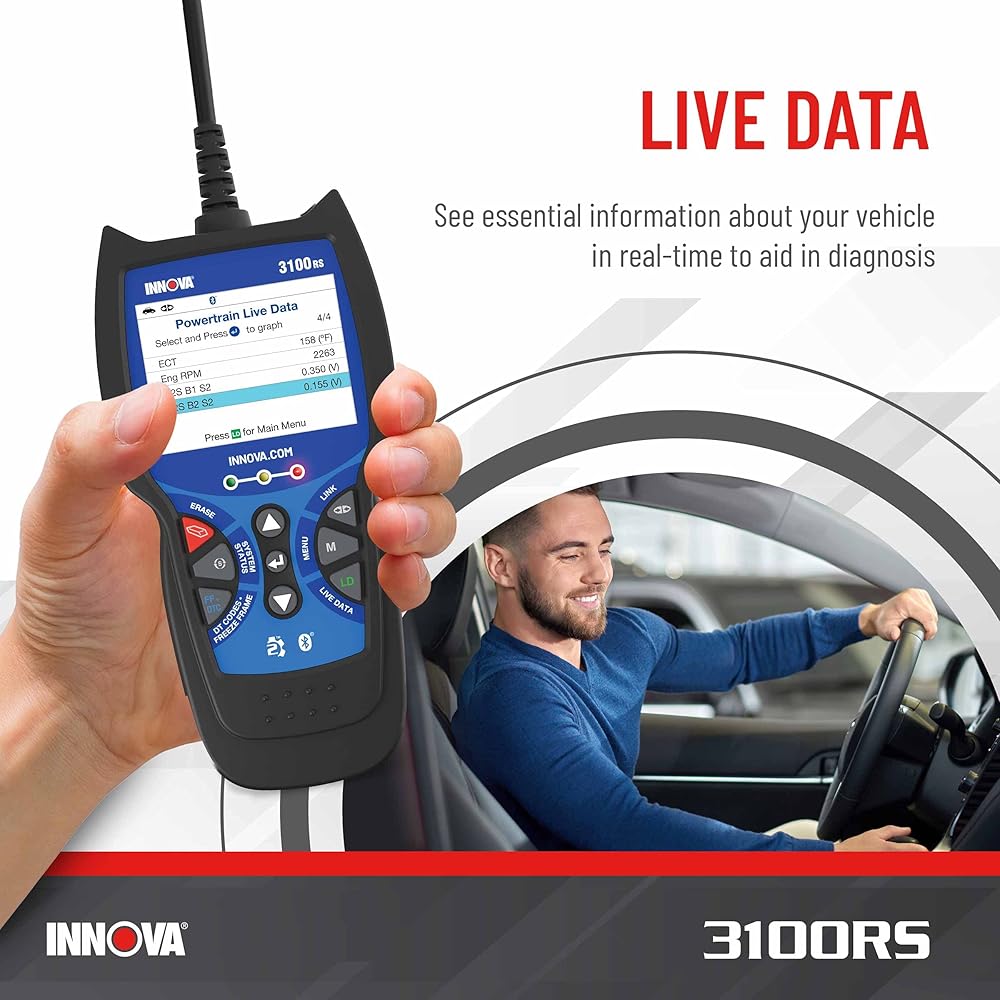 INNOVA 3100RS, OBD2 Scanner, ABS SRS Airbag Scan Tool with Airbag Light &amp; Oil Light Reset, Stream Graph &amp; Record Live Data, Get Suggested Repair &amp; Parts on iPhone or Android