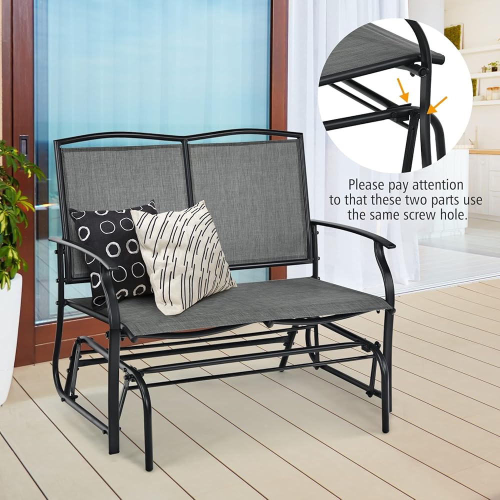 AUGESTER Outdoor Swing Glider Chair for 2 Persons, Rocking Seating Patio Bench w/Coated Steel Frame, Patio Loveseat for Backyard, Garden (Grey)