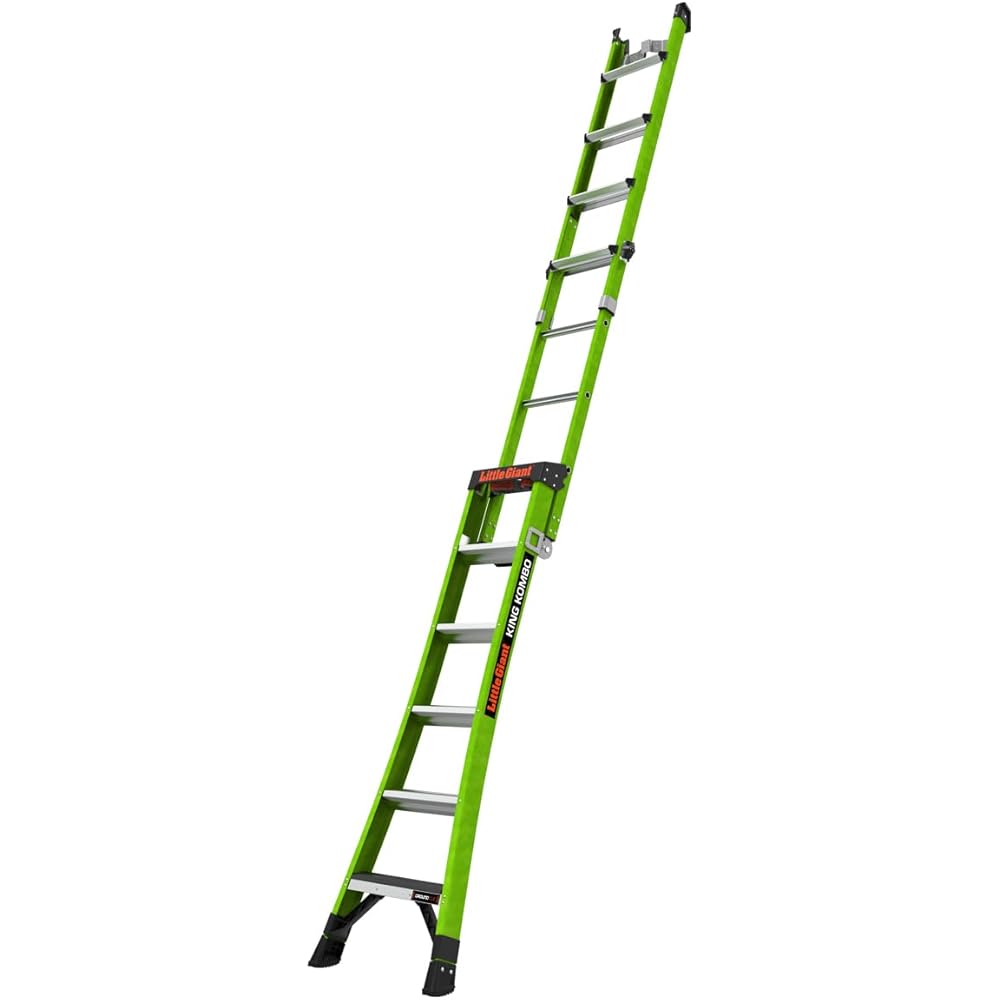 Little Giant Ladders, King Kombo 2.0 XT, Industrial, M6, 6 Ft. A Frame, 10 Ft. Extension, Fiberglass, Type 1AA, 375 lbs Weight Rating, (13936-071), Hi-viz Green