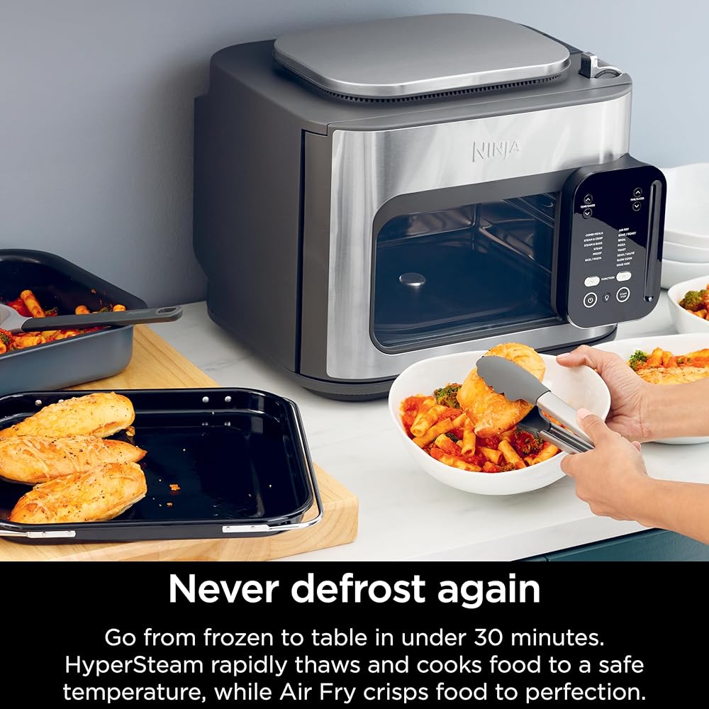 Ninja Combi All-in-One Multicooker, Oven, &amp; Air Fryer, Complete Meals in 15 Mins, 14-in-1 Functions, Combi Cooker + Air Fry, Bake, Roast, Slow Cook and More, 3 Accessories, Stainless Steel, SFP701