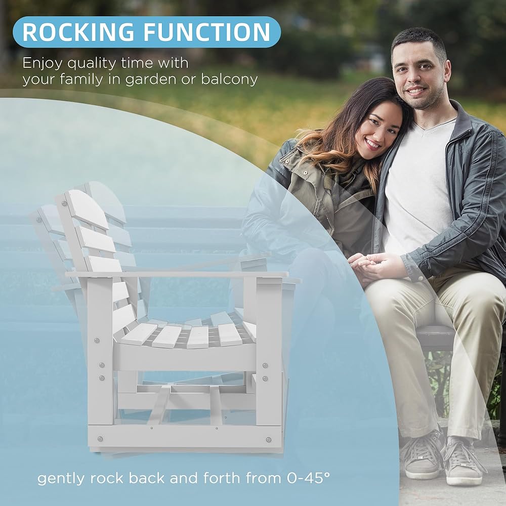 Outsunny 2-Person Outdoor Glider Bench Patio Double Swing Rocking Chair Loveseat w/Slatted HDPE Frame for Backyard Garden Porch, White