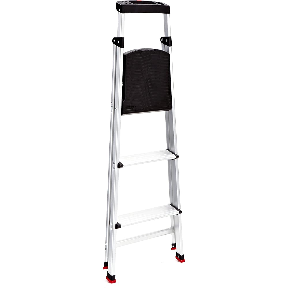 Rubbermaid 3-Step Ladder, Aluminum Lightweight Folding Step Stool with Project Top, Silver, Tested to US Safety Standards, No Assembly Required