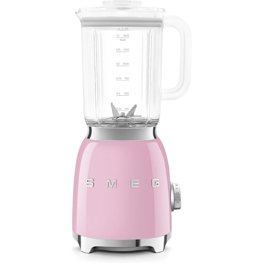 SMEG BLF03 Retro Style Blender – 600W Countertop Blender with 48 oz BPA-Free Jug, 3 Speeds + Pulse, Ice Crush &amp; Smoothie Functions – 50s-Inspired Design-Pink