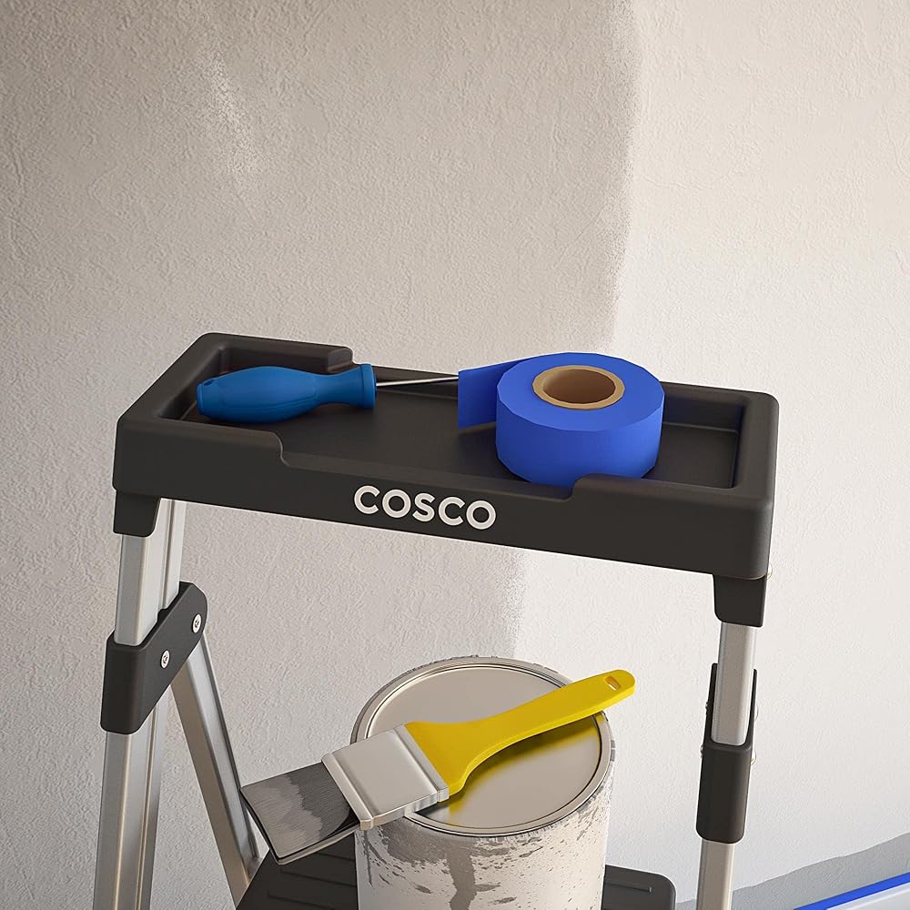 Cosco 3-Step Lightweight Aluminum Folding Step Ladder with Non-Marring Leg Tips, Slip-Resistant Platform, ANSI Rated 225 lbs, Home Furniture and Furnishings