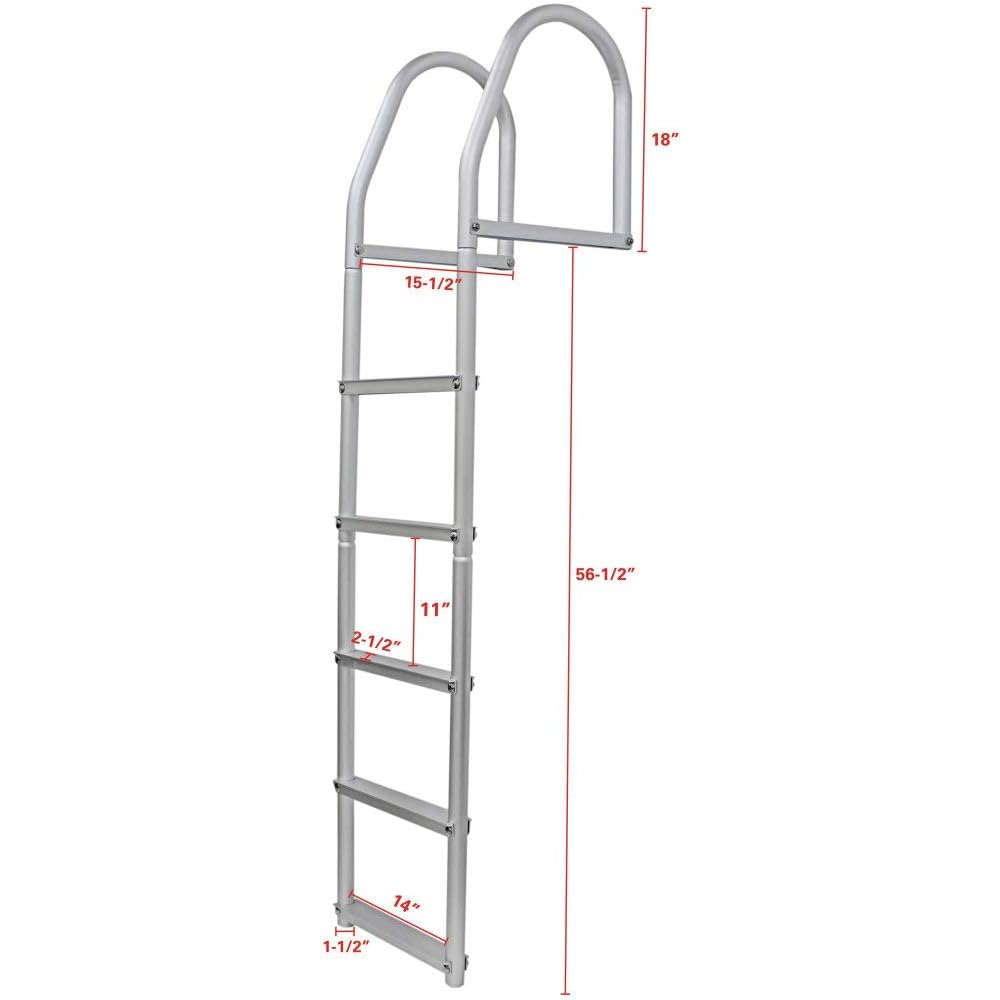 Extreme Max 3005.4108 Heavy-Duty Aluminum Weld-Free Fixed Dock Ladder with Comfort Use Round Tube Frame 5-Step, 300 lbs. Weight Capacity