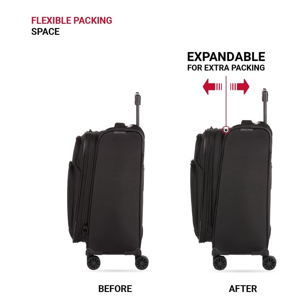 | SwissGear Sion II Softside Expandable Luggage with Spinner Wheels, Black, 3-Piece Set (20/24/28) | Suitcases