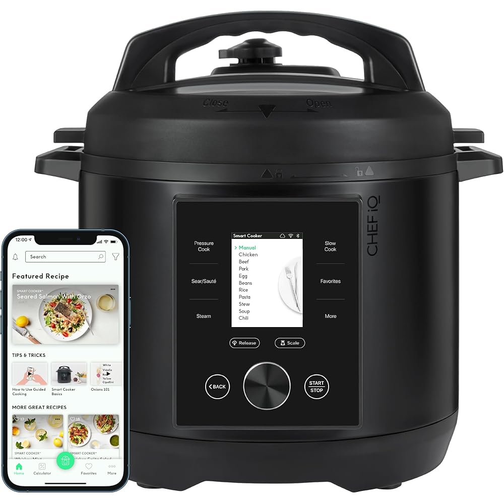 CHEF iQ Smart Pressure Cooker with WiFi and Built-in Scale Easy-to-Use 10-in-1 Multicooker with 500+ Guided Recipes Rice Cooker, Slow Cooker, Instant Meals for Foodies 6 Quart Family Size