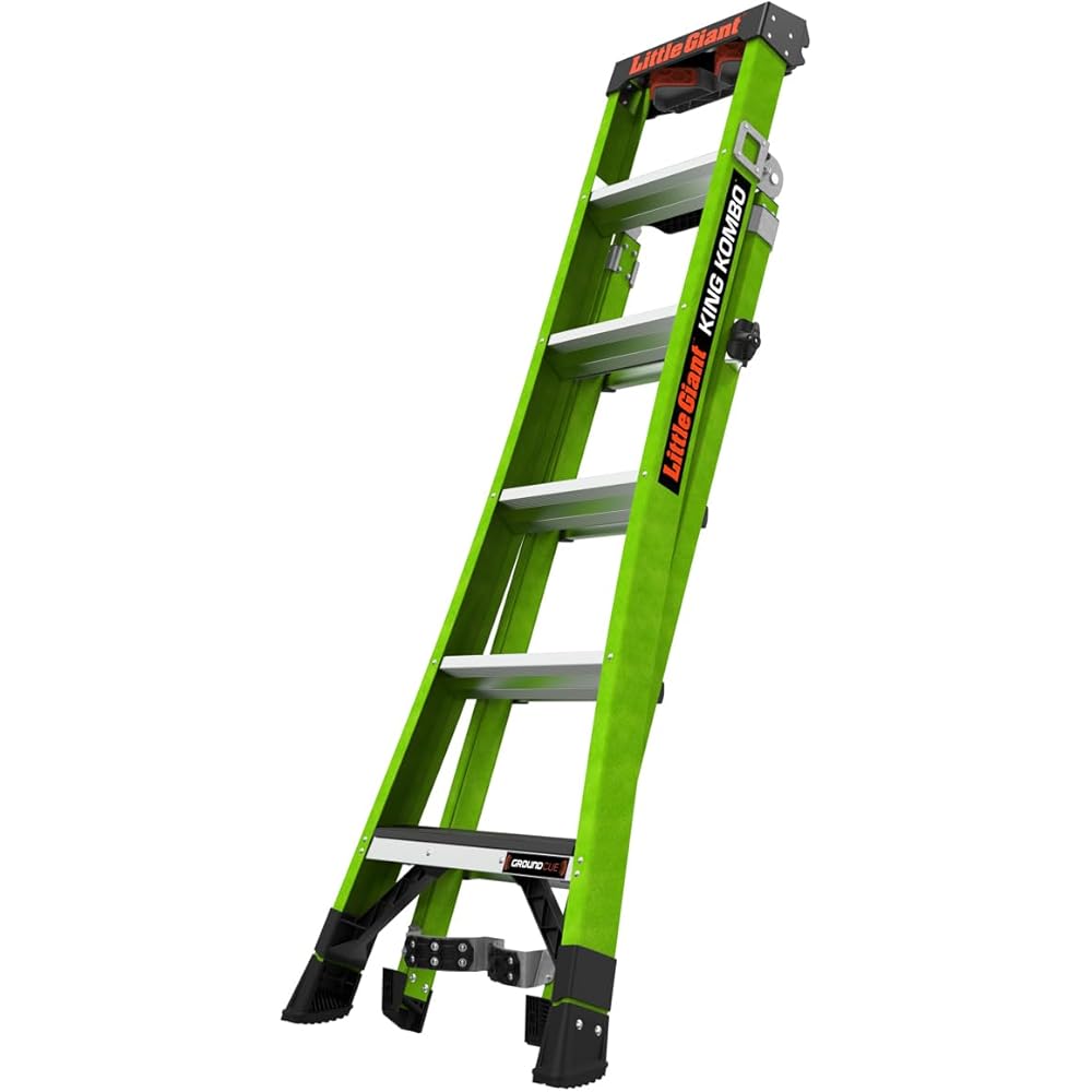 Little Giant Ladders, King Kombo 2.0 XT, Industrial, M6, 6 Ft. A Frame, 10 Ft. Extension, Fiberglass, Type 1AA, 375 lbs Weight Rating, (13936-071), Hi-viz Green