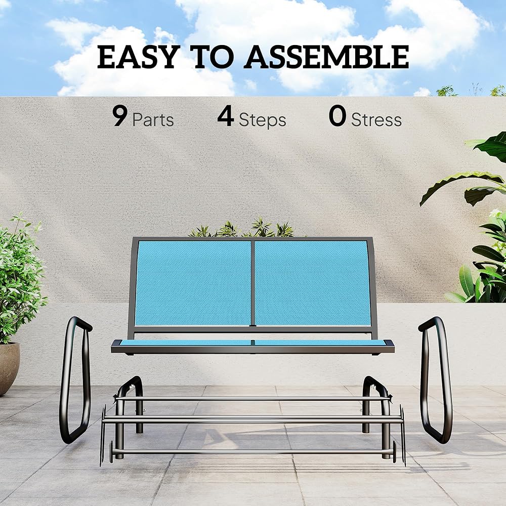 Outsunny 2-Person Outdoor Glider Bench, Patio Double Swing Rocking Chair Loveseat w/Powder Coated Steel Frame for Backyard Garden Porch, Blue