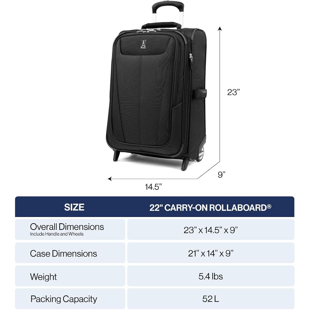 | Travelpro Maxlite 5 Softside Expandable Upright 2 Wheel Carry on Luggage, Lightweight Suitcase, Men and Women, Black, Carry On 22-Inch | Suitcases