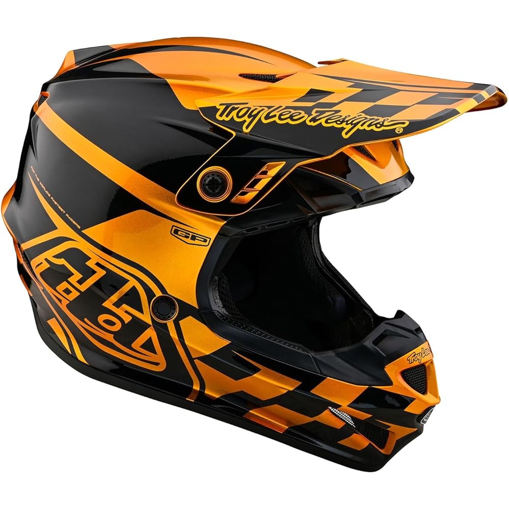Troy Lee Designs GP Anarchy Adult Offroad Motocross Dirt Bike ATV Powersports Racing Full Face Helmets Lightweight Ventilated Youth GP Helmet; Check UP Gold/Black LG