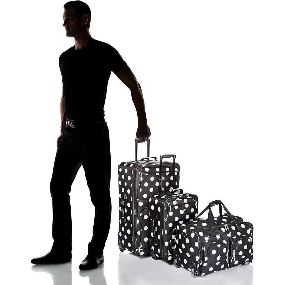 | Rockland Vara Softside 3-Piece Upright Luggage Set, Expandable,Black dot, (20/22/28) | Suitcases