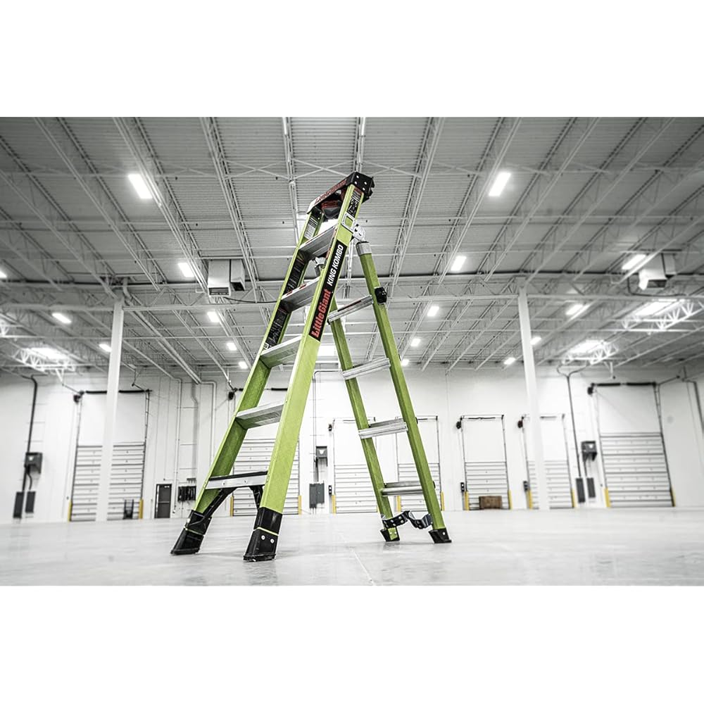 Little Giant Ladders, King Kombo 2.0 XT, Industrial, M6, 6 Ft. A Frame, 10 Ft. Extension, Fiberglass, Type 1AA, 375 lbs Weight Rating, (13936-071), Hi-viz Green