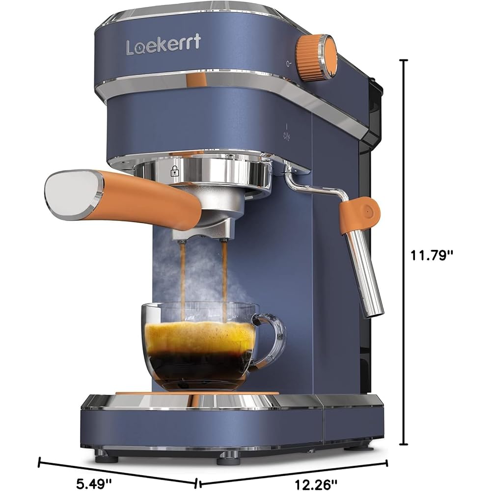 Laekerrt 20 Bar Espresso Maker CMEP01 with Milk Frother Steamer, Home Expresso Coffee Machine for Cappuccino and Latte (Navy Blue, Stainless Steel) Gift for Coffee Lovers, Father