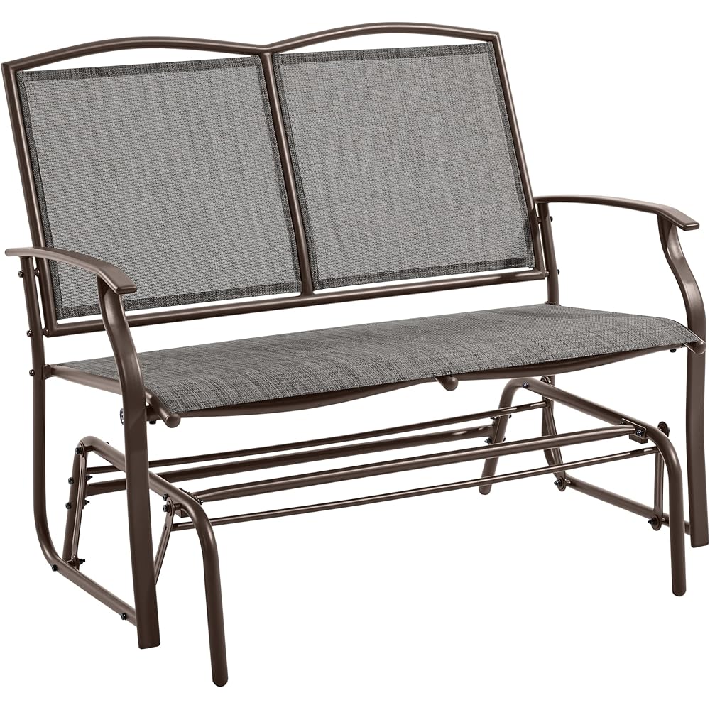 Yaheetech Outdoor Glider 2-Person Outdoor Glide Bench, Patio Glider Chair, Rocking Patio Chairs Loveseat for Backyard, Poolside, Garden,Porch, Heavy Duty Steel Frame, Gray
