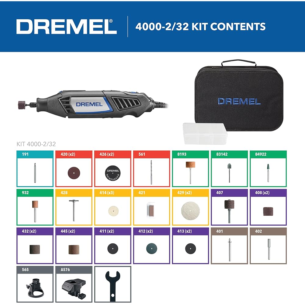 Dremel 4000-2/32 Variable Speed Rotary Tool Kit-Engraver, Polisher, and SanderPerfect for Cutting, Detail Sanding, Engraving, Wood Carving, and Polising2 Attachments &amp; 32 Accessories