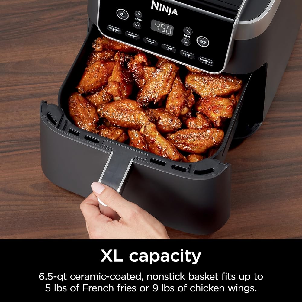 Ninja Air Fryer Pro XL 6-in-1 with 6.5 QT Capacity, Max Crisp, Air Fry, Air Roast, Bake, Reheat, Dehydrate, Max Crisp Technology with 450F, Nonstick Basket &amp; Crisper Plate, Grey, AF181