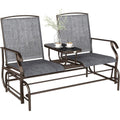 Outsunny Outdoor Glider Bench with Center Table, Metal Frame Patio Loveseat with Breathable Mesh Fabric and Armrests for Backyard Garden Porch, Gray