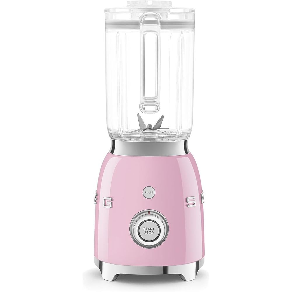 SMEG BLF03 Retro Style Blender – 600W Countertop Blender with 48 oz BPA-Free Jug, 3 Speeds + Pulse, Ice Crush &amp; Smoothie Functions – 50s-Inspired Design-Pink