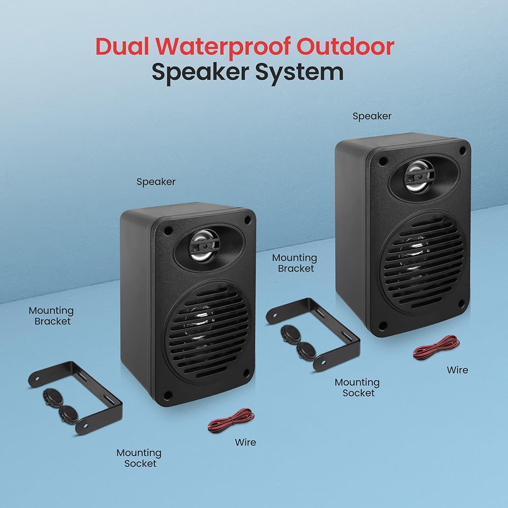 Pyle 200 Watt Bluetooth Indoor Outdoor Speakers Pair Dual Waterproof 3.5” 2-Way Full Range Speaker System w/ 1/2” High Compliance Polymer Tweeter | Home, Boat, Marine, Deck, Patio, Poolside (Black)