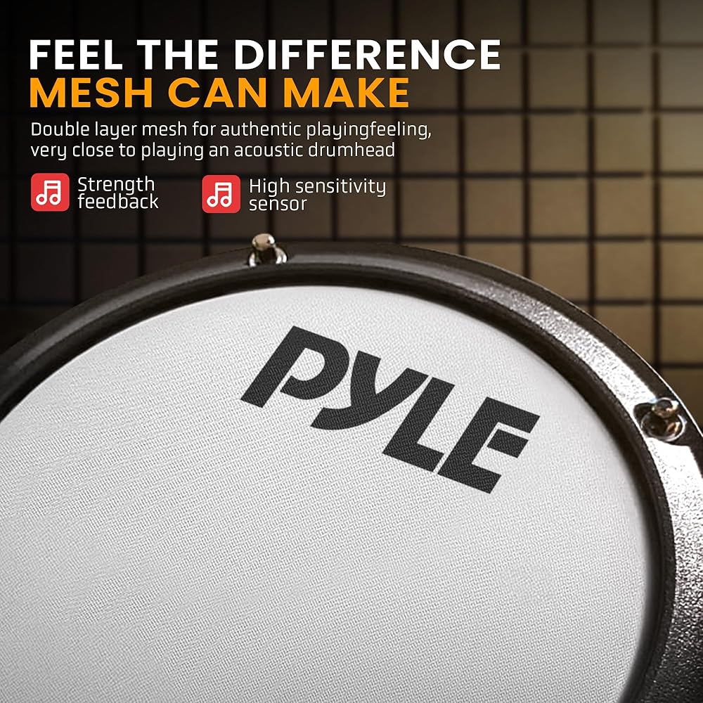 Pyle Electronic Drum Set with 4 Quiet Mesh Pads, 180 Sound Styles, 3 Cymbals, 2 Pedals, Throne, Headphones, Sticks, AUX, USB MIDI, Electric Drum Kit for Beginners Students Professionals