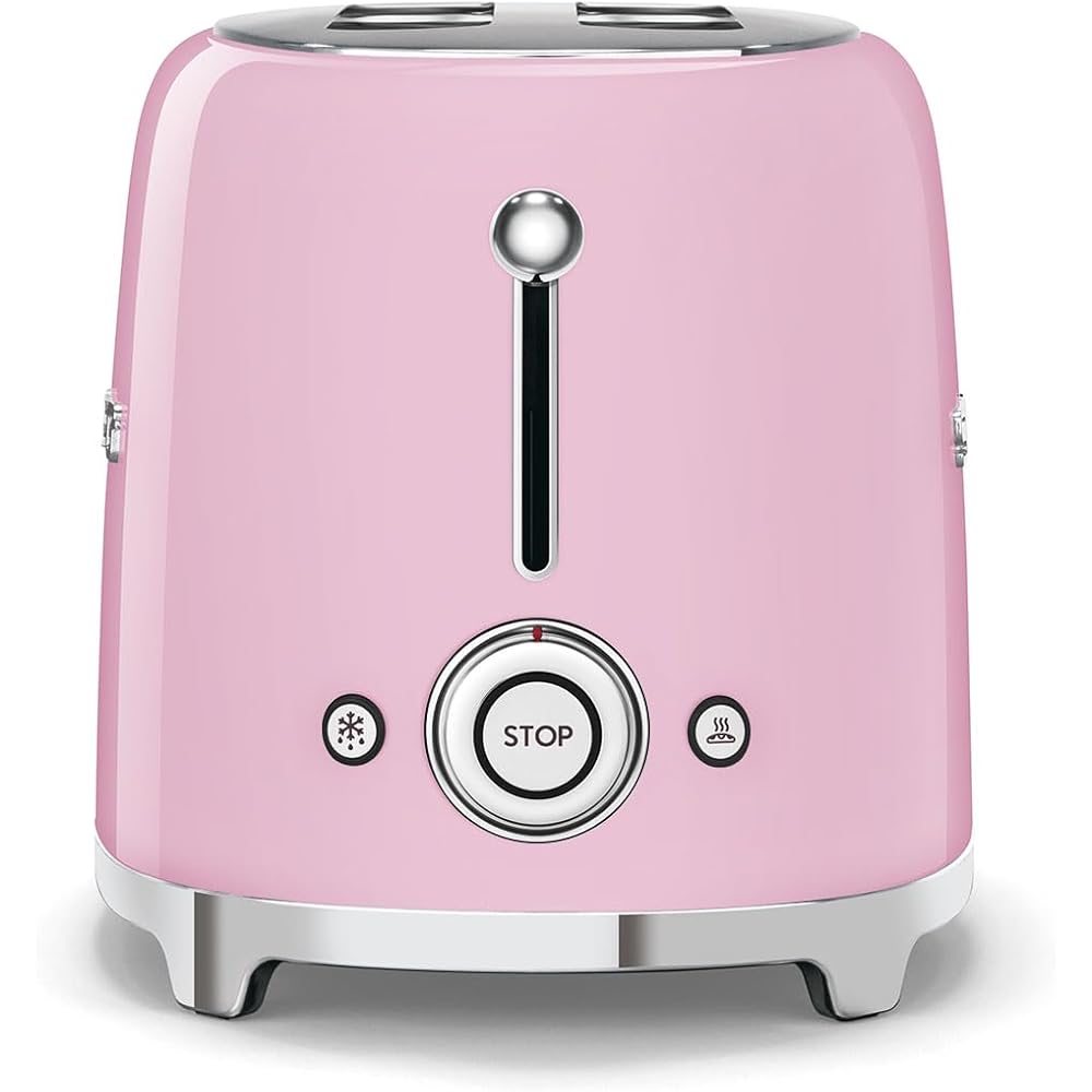 SMEG 2 Slice Toaster with 6 Presets and Defrost Function and Removable Crumb Tray TSF01PKUS, Pink