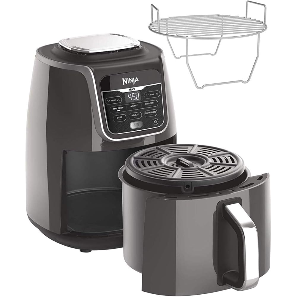 Ninja AF161 Max XL Air Fryer that Cooks, Crisps, Roasts, Bakes, Reheats and Dehydrates, with 5.5 Quart Capacity, and a High Gloss Finish, Grey