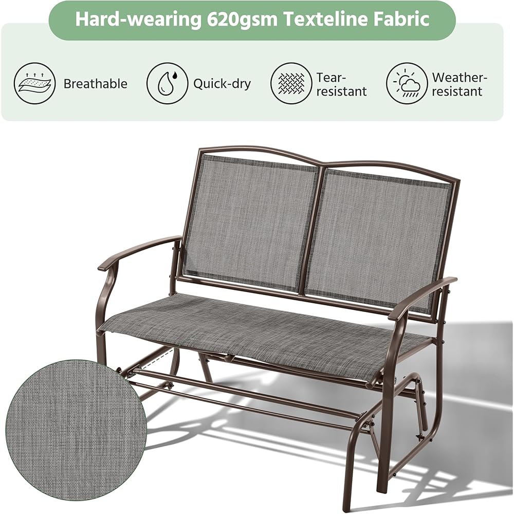 Yaheetech Outdoor Glider 2-Person Outdoor Glide Bench, Patio Glider Chair, Rocking Patio Chairs Loveseat for Backyard, Poolside, Garden,Porch, Heavy Duty Steel Frame, Gray