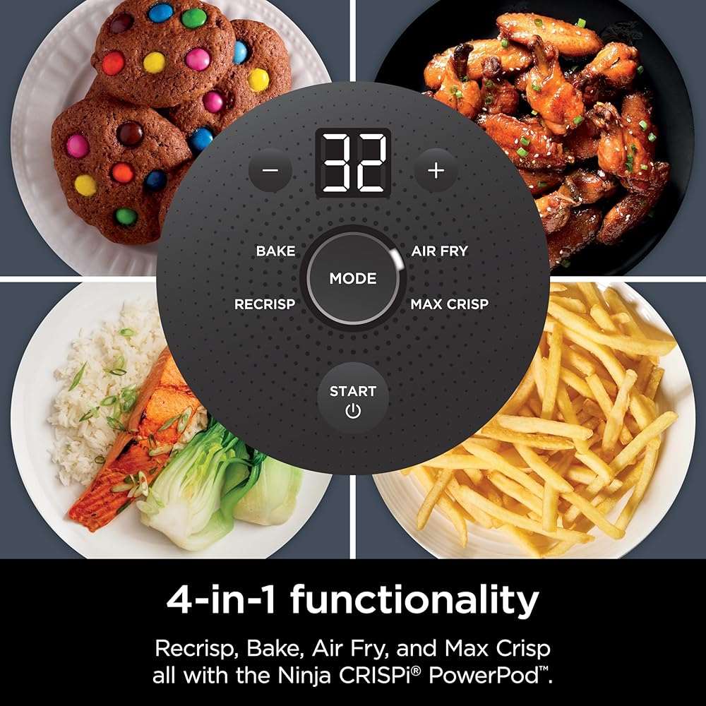 Ninja Crispi 4-in-1 Portable Glass Air Fryer Cooking System, 1500W, 4QT &amp; 6-Cup TempWare Glass Containers with Storage Lids, Microwave, Freezer &amp; Dishwasher Safe, Cyberspace Gray, FN101GY