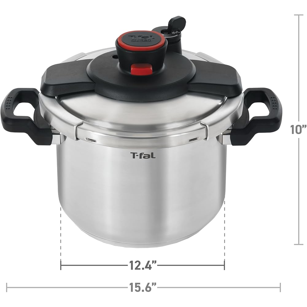 T-fal Clipso Stainless Steel Pressure Cooker 6.3 Quart, Induction, Secure locking System, One Hand System, Recipe Book Included, Cookware, Pots and Pans, Kitchen, Dishwasher Safe, Silver